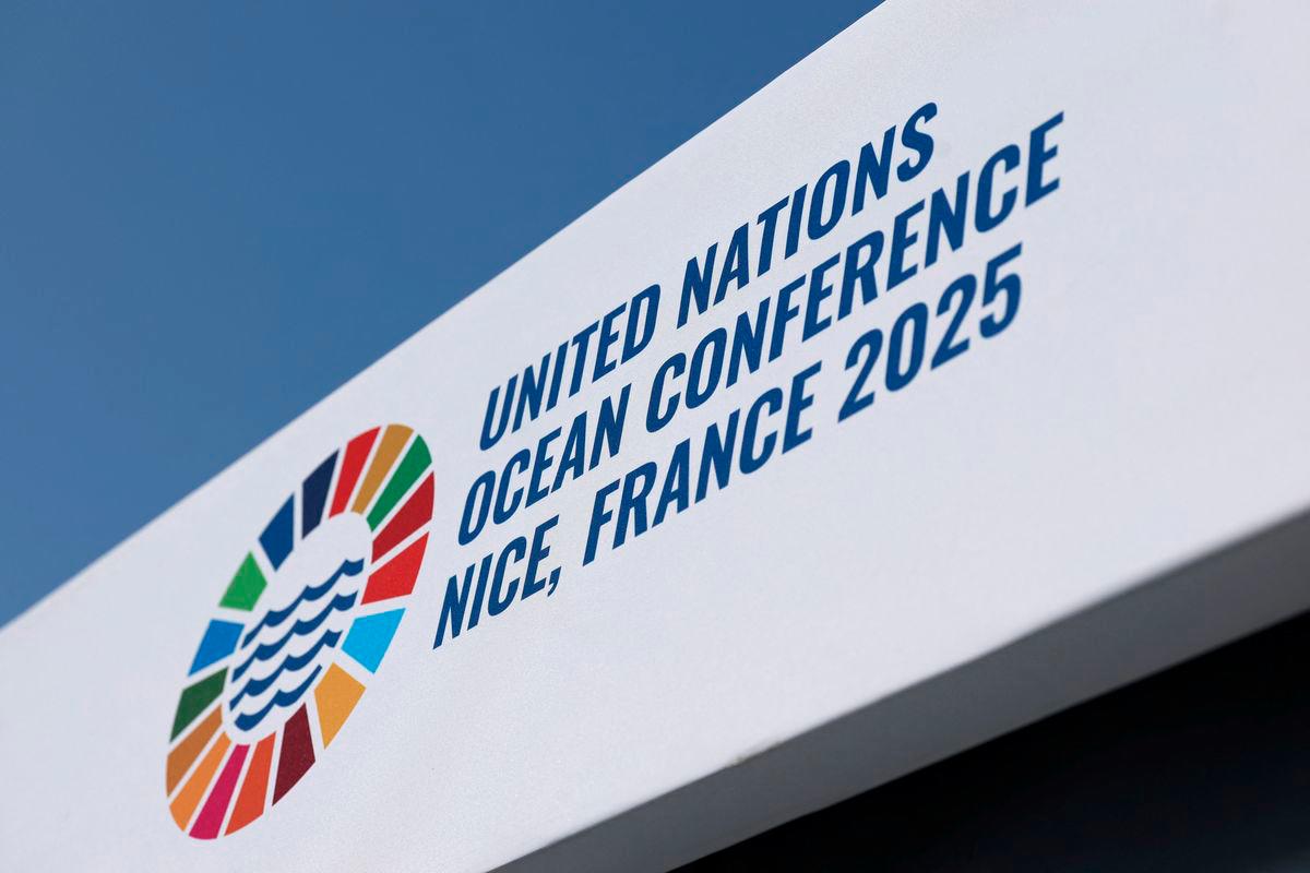 Sign reading United Nations Ocean Conference, Nice, France 2025