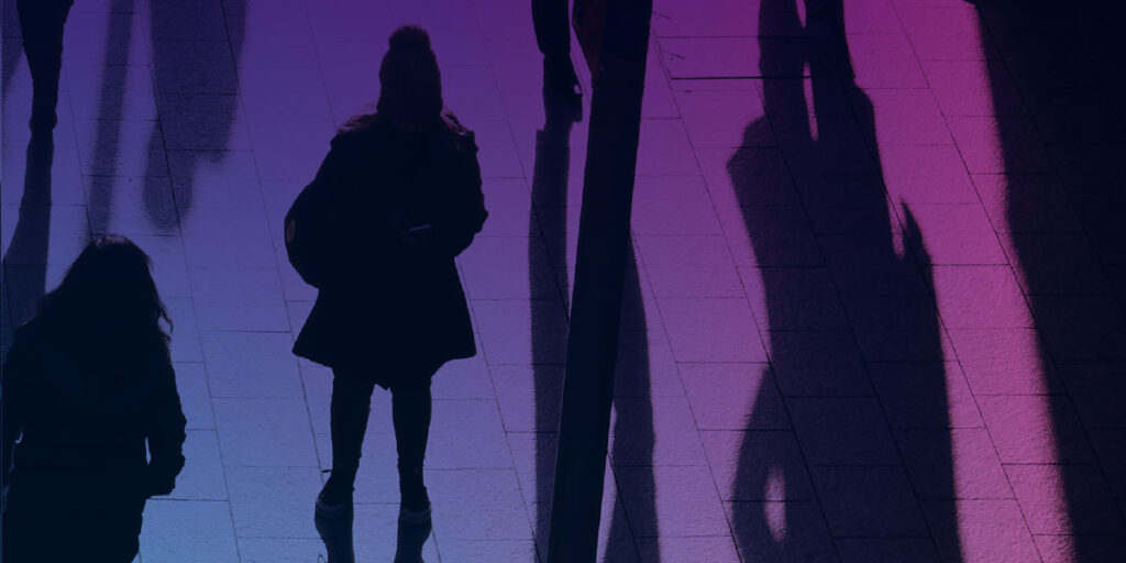 Abstract photo of people walking